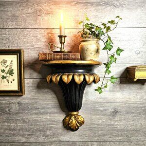 Wall Sconce Corbel Shelf Hollywood Regency Gothic Black & Gold Neoclassical